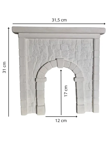 Parete in gesso finta pietra con arco colore neutro per statue da 10-15 cm