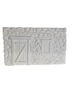 Neutral-Coloured Faux Stone Plaster Wall with Door and Window for 8–10 cm Nativity Figures
