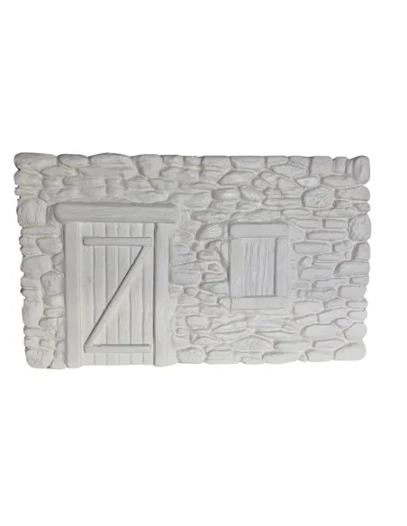 Neutral-Coloured Faux Stone Plaster Wall with Door and Window for 8–10 cm Nativity Figures