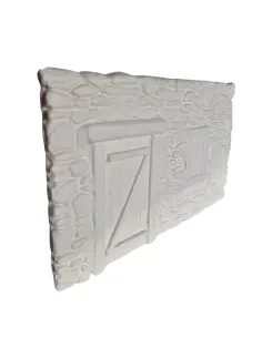 Parete in gesso finta pietra completa di porta colore neutro per statue da 8-10 cm 2