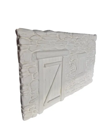 Neutral-Coloured Faux Stone Plaster Wall with Door and Window for 8–10 cm Nativity Figures
