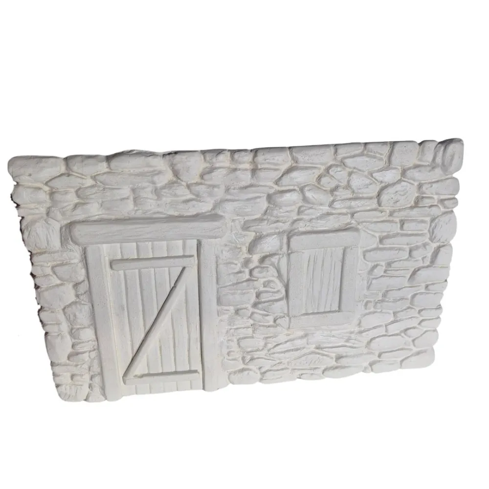 Neutral-Coloured Faux Stone Plaster Wall with Door and Window for 8–10 cm Nativity Figures