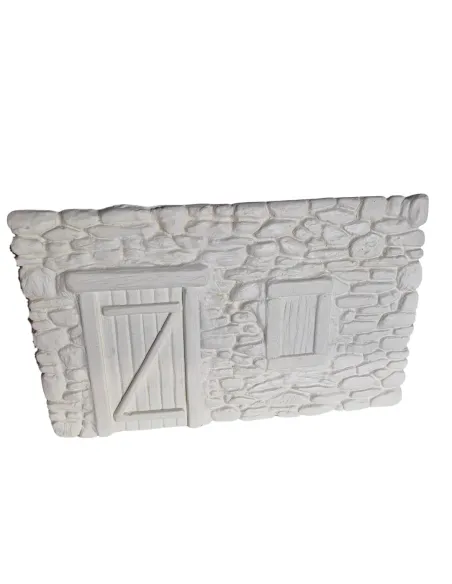 Neutral-Coloured Faux Stone Plaster Wall with Door and Window for 8–10 cm Nativity Figures