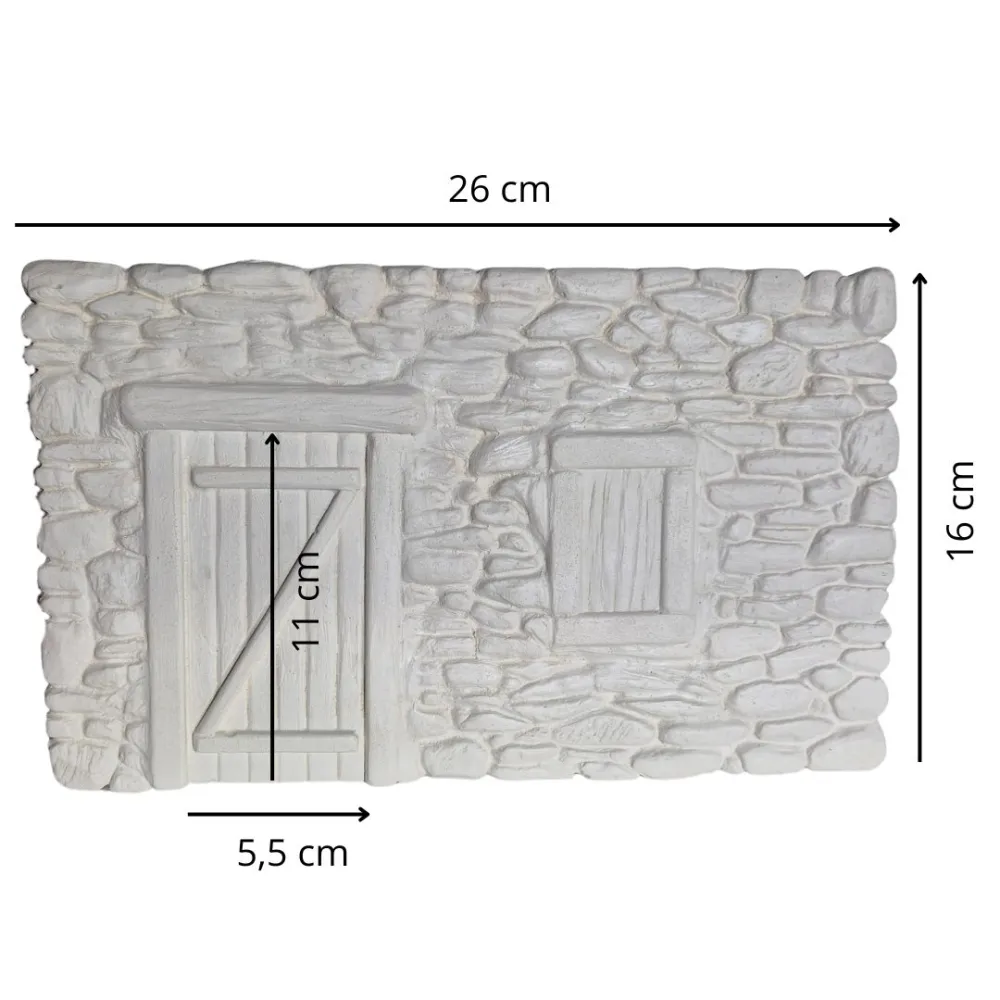 Neutral-Coloured Faux Stone Plaster Wall with Door and Window for 8–10 cm Nativity Figures