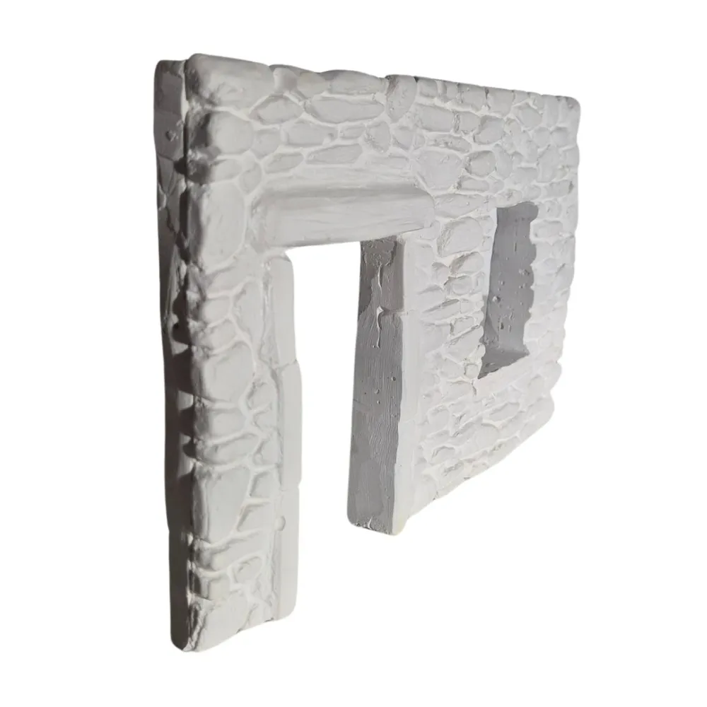 Neutral-Coloured Faux Stone Plaster Wall with Doorway and Window Opening for 8–10 cm Nativity Figures
