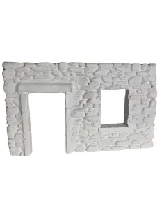 Neutral-Coloured Faux Stone Plaster Wall with Doorway and Window Opening for 8–10 cm Nativity Figures