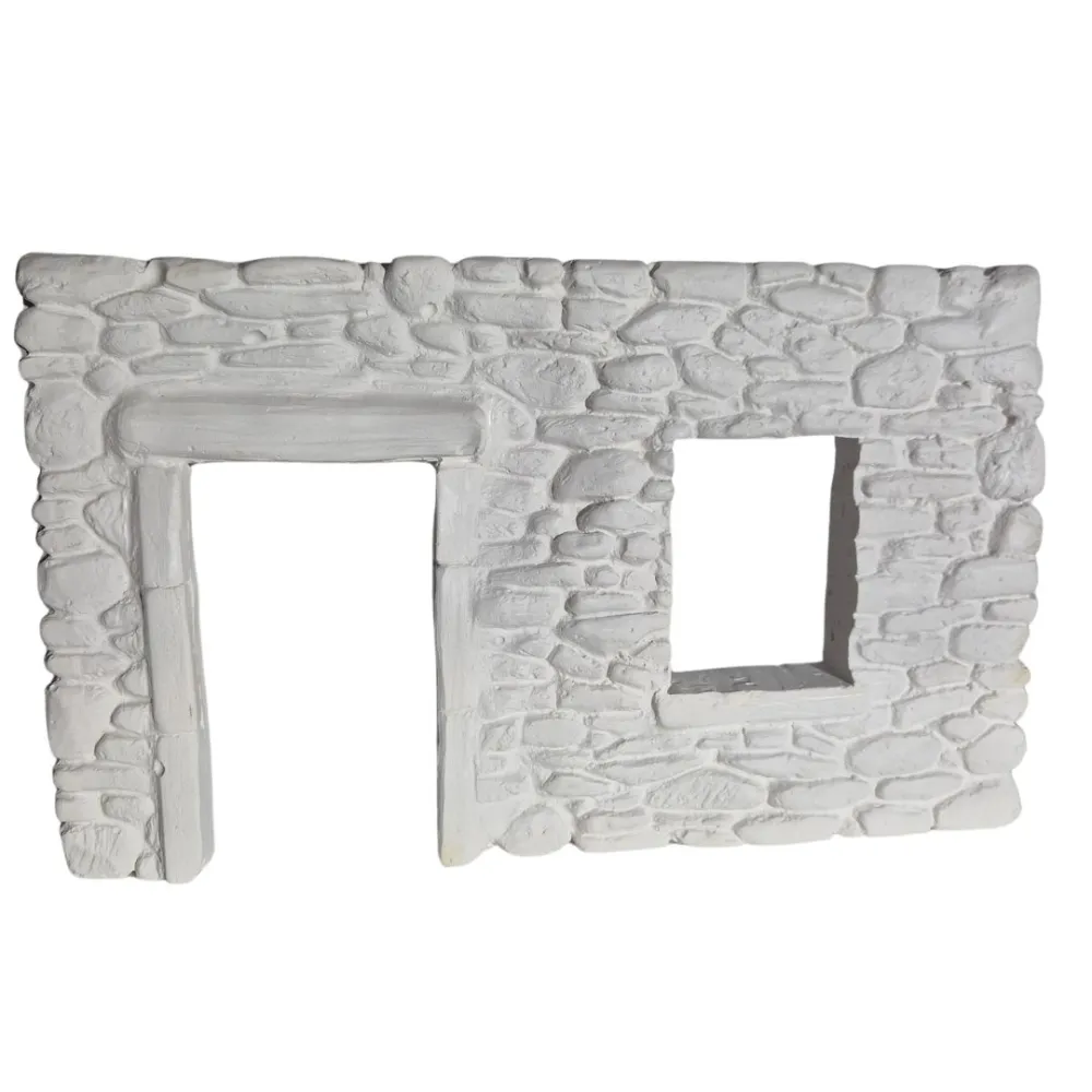 Neutral-Coloured Faux Stone Plaster Wall with Doorway and Window Opening for 8–10 cm Nativity Figures