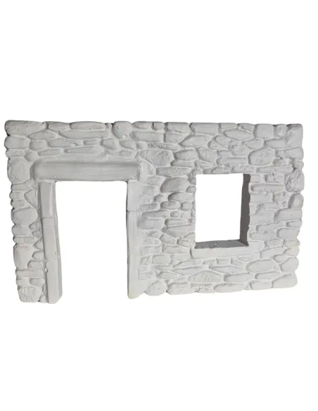 Neutral-Coloured Faux Stone Plaster Wall with Doorway and Window Opening for 8–10 cm Nativity Figures