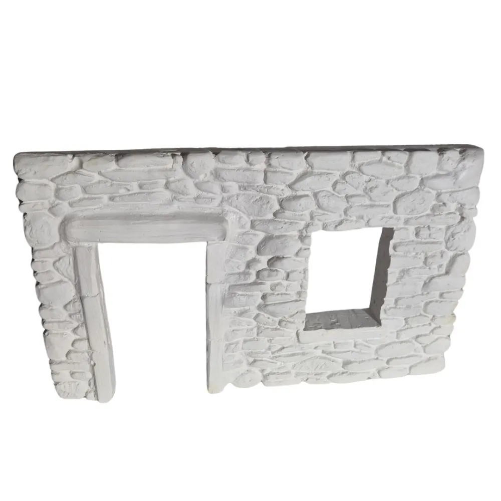 Neutral-Coloured Faux Stone Plaster Wall with Doorway and Window Opening for 8–10 cm Nativity Figures