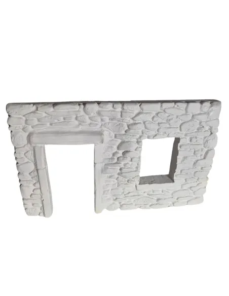 Neutral-Coloured Faux Stone Plaster Wall with Doorway and Window Opening for 8–10 cm Nativity Figures