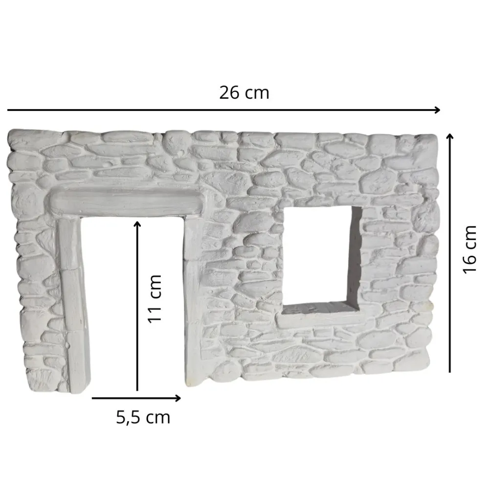 Neutral-Coloured Faux Stone Plaster Wall with Doorway and Window Opening for 8–10 cm Nativity Figures