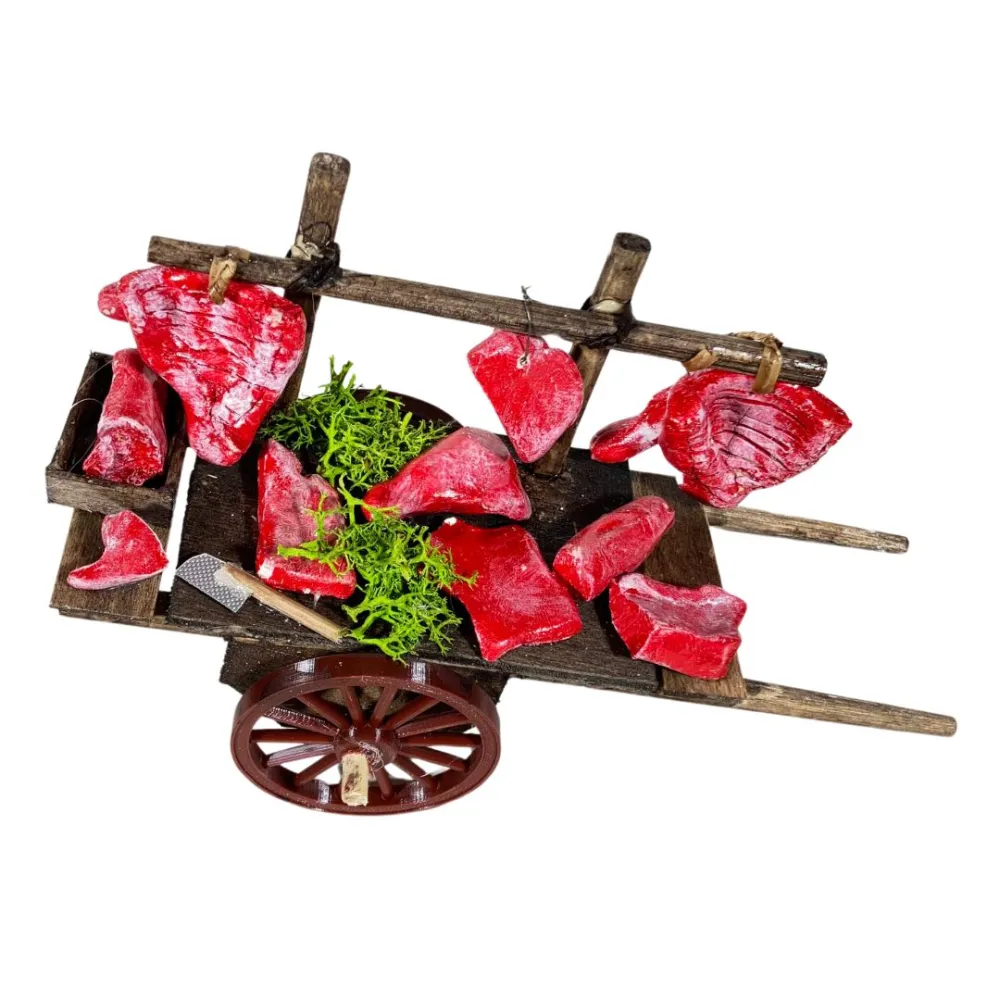Wooden Cart with Meat for 12 cm Nativity Figures