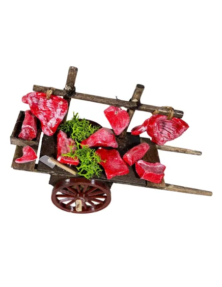 Carretto rustico con tagli di carne per statue da 12 cm