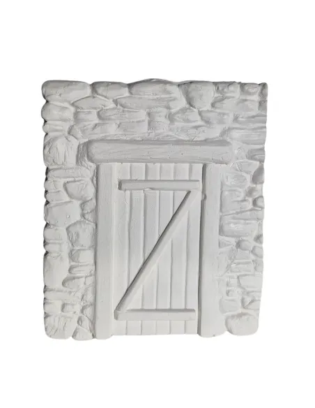 Parete in gesso finta pietra con porta colore neutro per statue da 8-10 cm