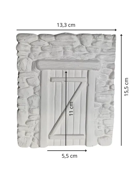 Parete in gesso finta pietra con porta colore neutro per statue da 8-10 cm
