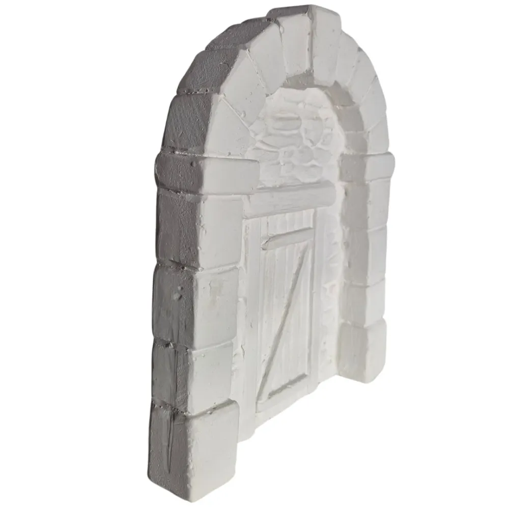 Neutral-Coloured Faux Stone Plaster Wall with Arch and Door for 8–10 cm Nativity Figures