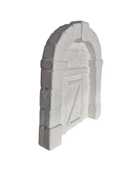 Neutral-Coloured Faux Stone Plaster Wall with Arch and Door for 8–10 cm Nativity Figures