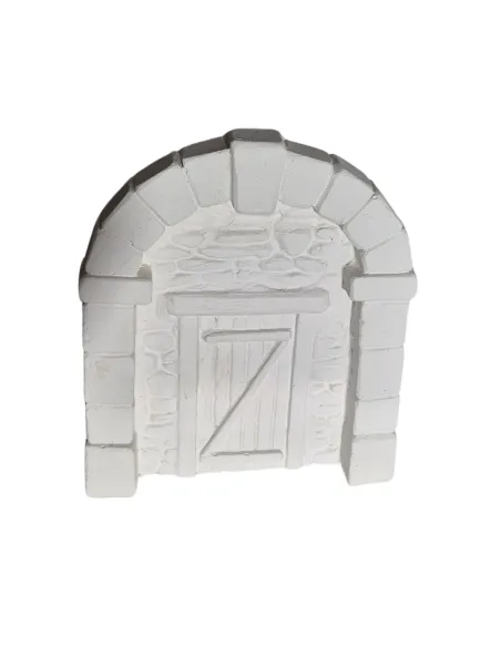 Neutral-Coloured Faux Stone Plaster Wall with Arch and Door for 8–10 cm Nativity Figures