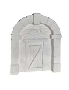 Neutral-Coloured Faux Stone Plaster Wall with Arch and Door for 8–10 cm Nativity Figures