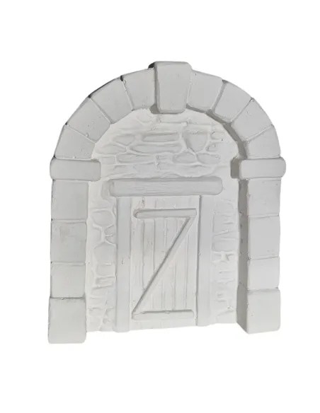 Parete e arco finta pietra con porta colore neutro per statue da 8-10 cm