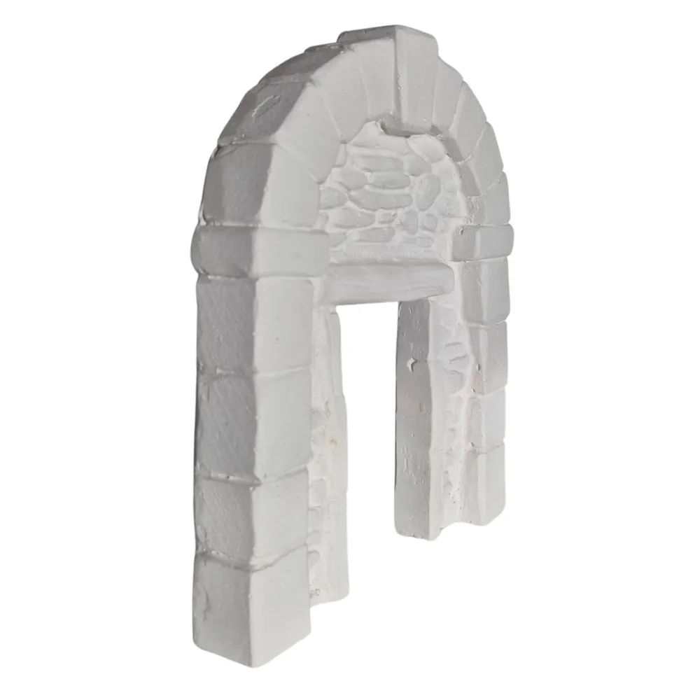 Neutral-Coloured Faux Stone Plaster Wall with Arch and Doorway for 8–10 cm Nativity Figures