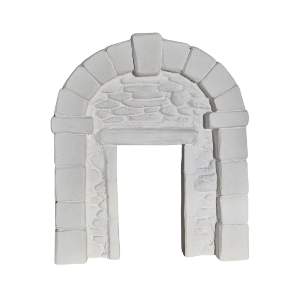 Neutral-Coloured Faux Stone Plaster Wall with Arch and Doorway for 8–10 cm Nativity Figures