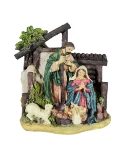 Natività in blocco con ambientazione e palma 12 cm