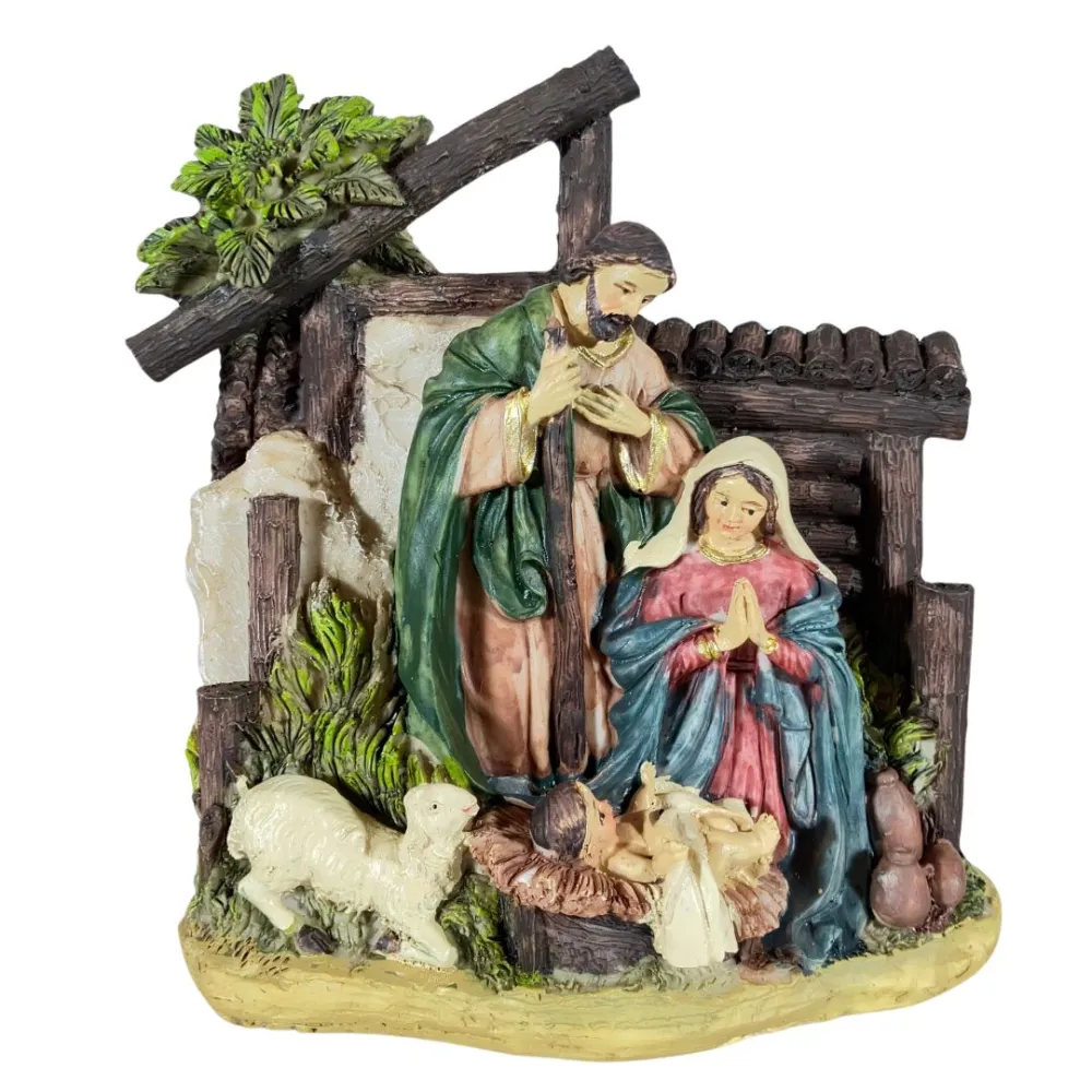 One-Piece Nativity Scene with Setting and Palm – 12 cm