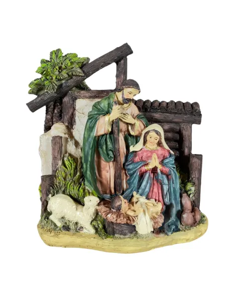 Natività in blocco con ambientazione e palma 12 cm