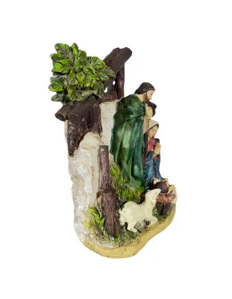 Natività in blocco con ambientazione e palma 12 cm