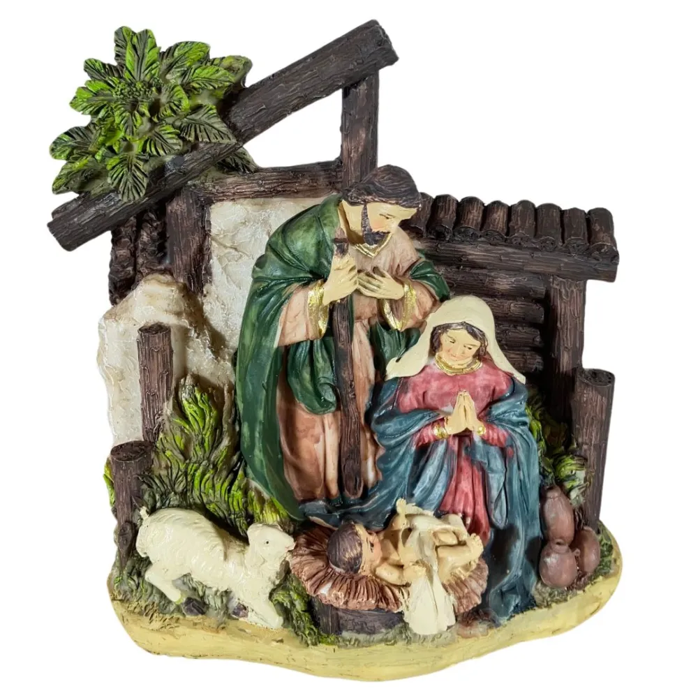 One-Piece Nativity Scene with Setting and Palm – 12 cm