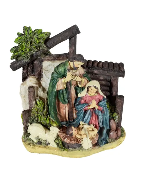 Natività in blocco con ambientazione e palma 12 cm