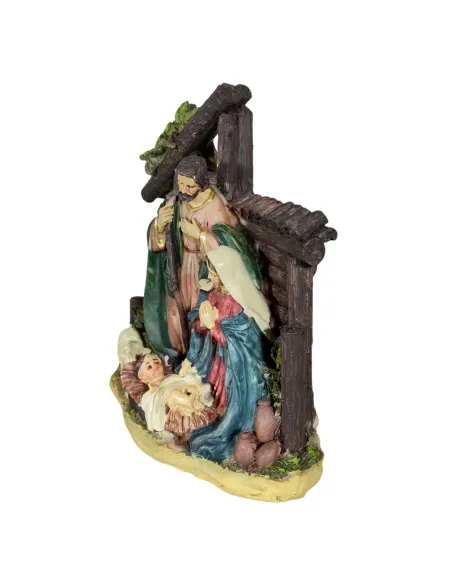 Natività in blocco con ambientazione e palma 12 cm