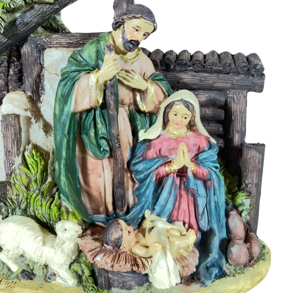 One-Piece Nativity Scene with Setting and Palm – 12 cm