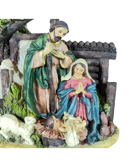 Natività in blocco con ambientazione e palma 12 cm