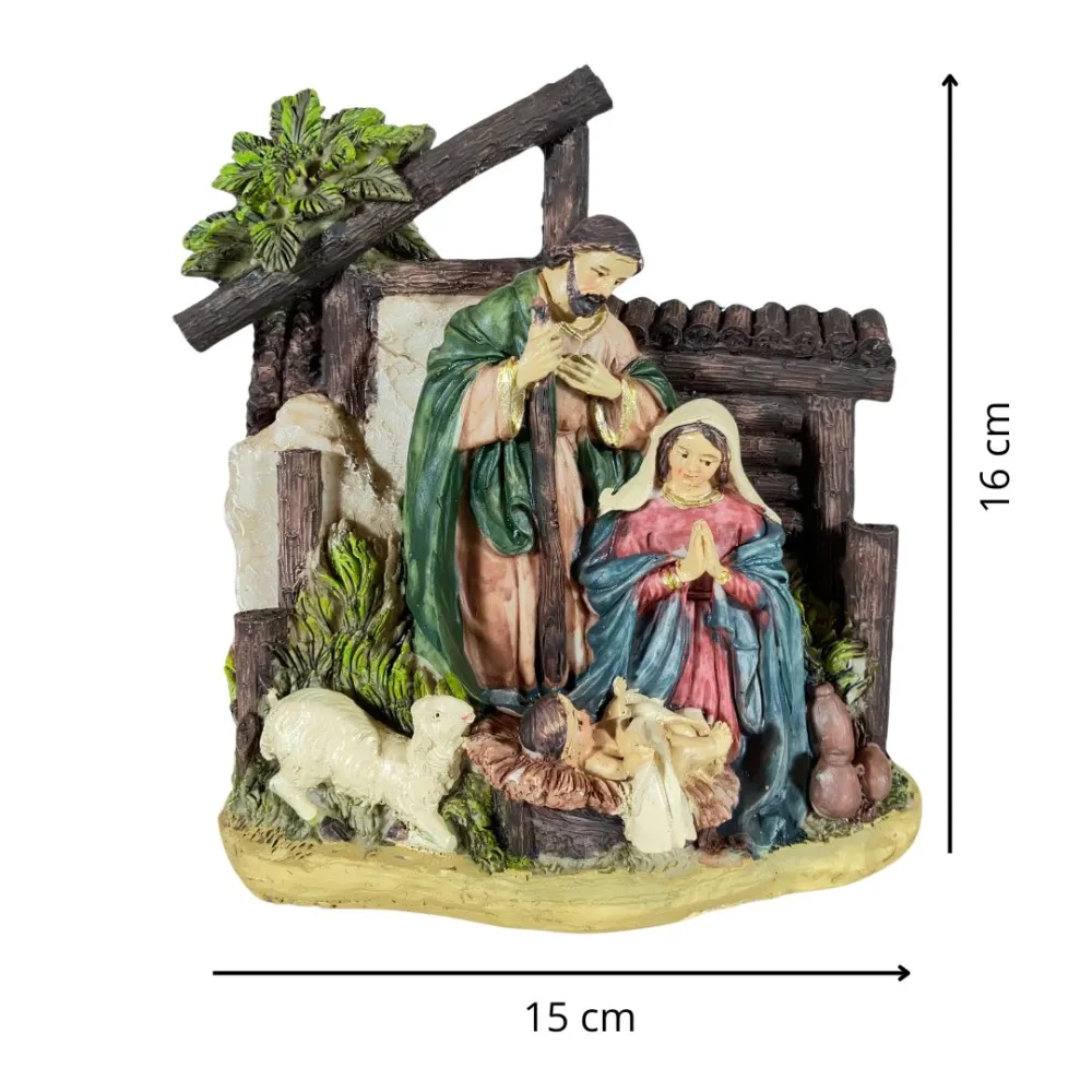 One-Piece Nativity Scene with Setting and Palm – 12 cm