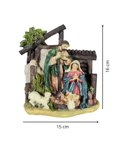 Natività in blocco con ambientazione e palma 12 cm