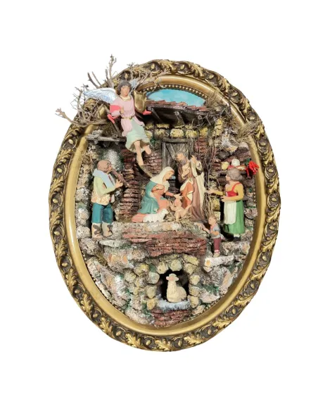 Wall-Hanging Nativity Scene with Oval Frame and 12 cm Figures