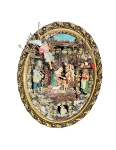 Wall-Hanging Nativity Scene with Oval Frame and 12 cm Figures 2