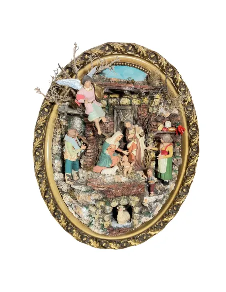 Wall-Hanging Nativity Scene with Oval Frame and 12 cm Figures