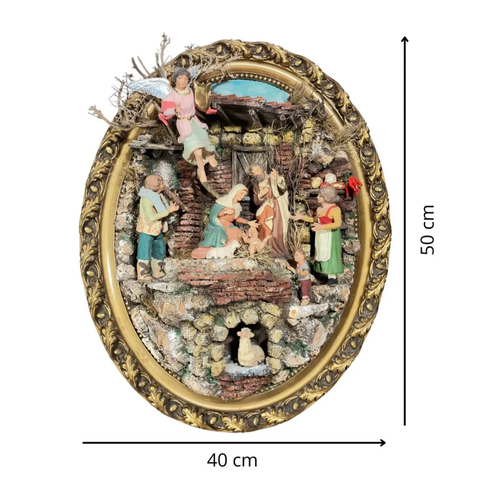 Wall-Hanging Nativity Scene with Oval Frame and 12 cm Figures