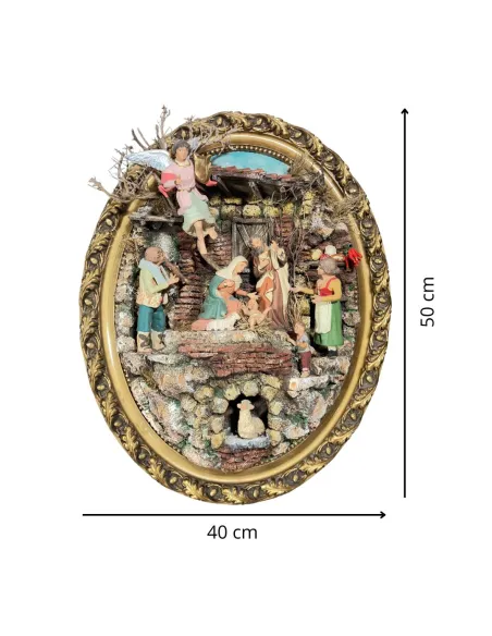 Wall-Hanging Nativity Scene with Oval Frame and 12 cm Figures
