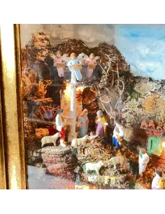 Neapolitan-Style Nativity Scene on Framed Panel with 7 cm Figures and Lights 2