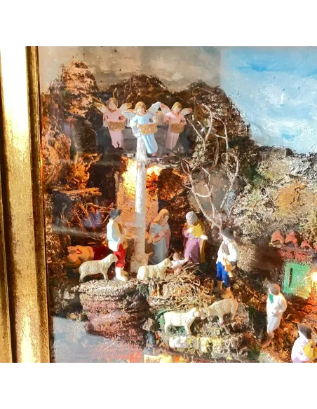Neapolitan-Style Nativity Scene on Framed Panel with 7 cm Figures and Lights