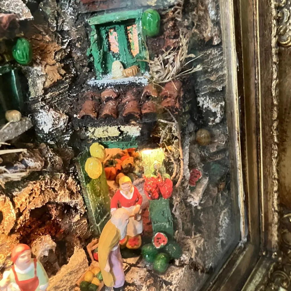 Neapolitan-Style Nativity Scene on Framed Panel with 7 cm Figures and Lights