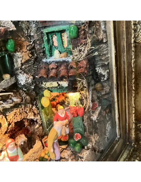 Neapolitan-Style Nativity Scene on Framed Panel with 7 cm Figures and Lights
