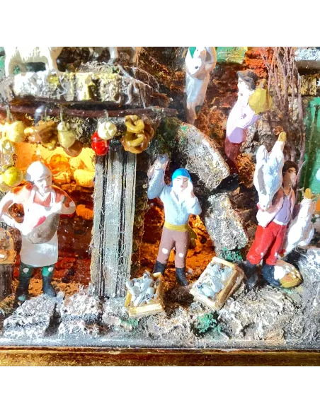 Neapolitan-Style Nativity Scene on Framed Panel with 7 cm Figures and Lights