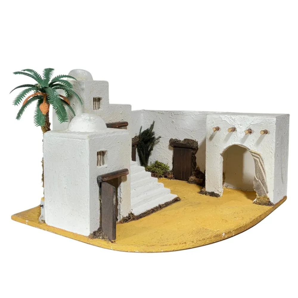 Borgo palestinese con palma e luci a batteria per statue da 5 cm