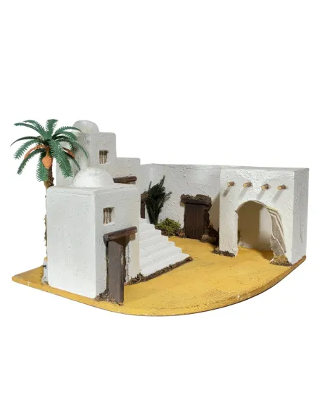 Palestinian Village with Palm Tree and Battery-Operated Lights for 5 cm Nativity Figures