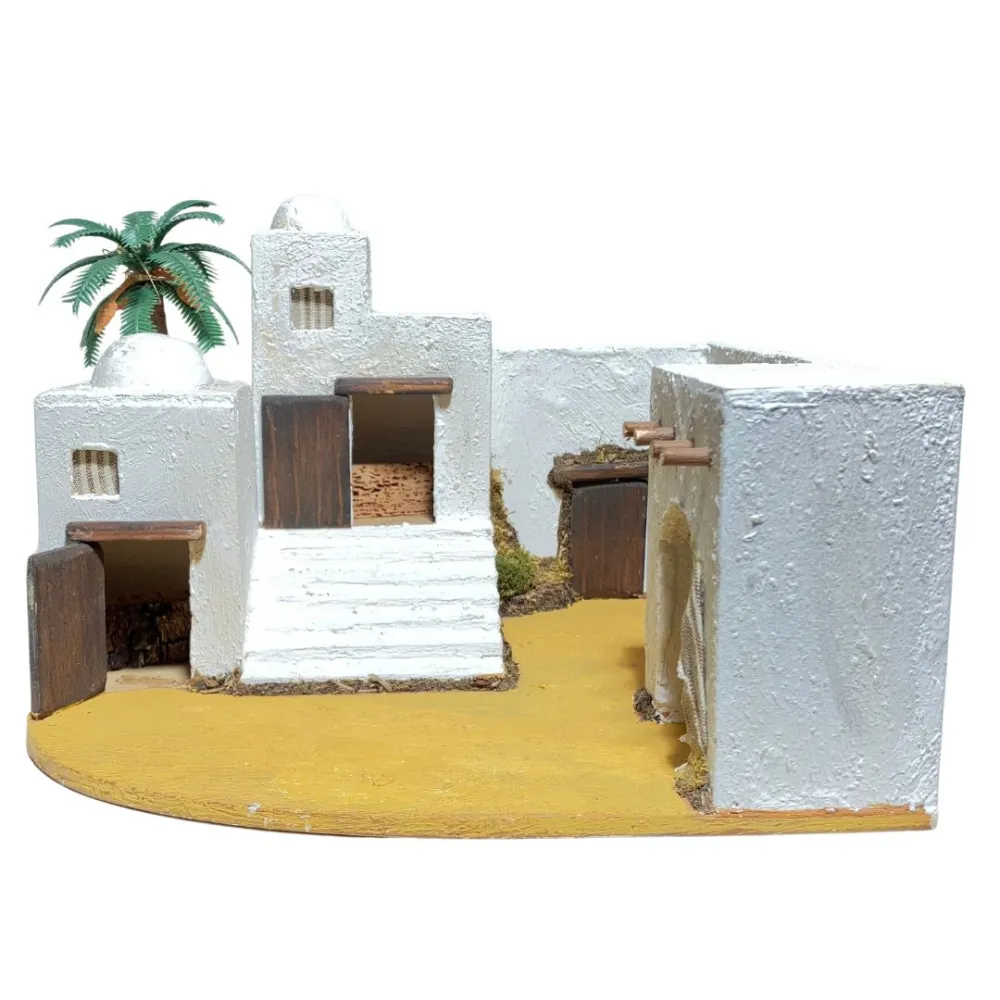 Borgo palestinese con palma e luci a batteria per statue da 5 cm